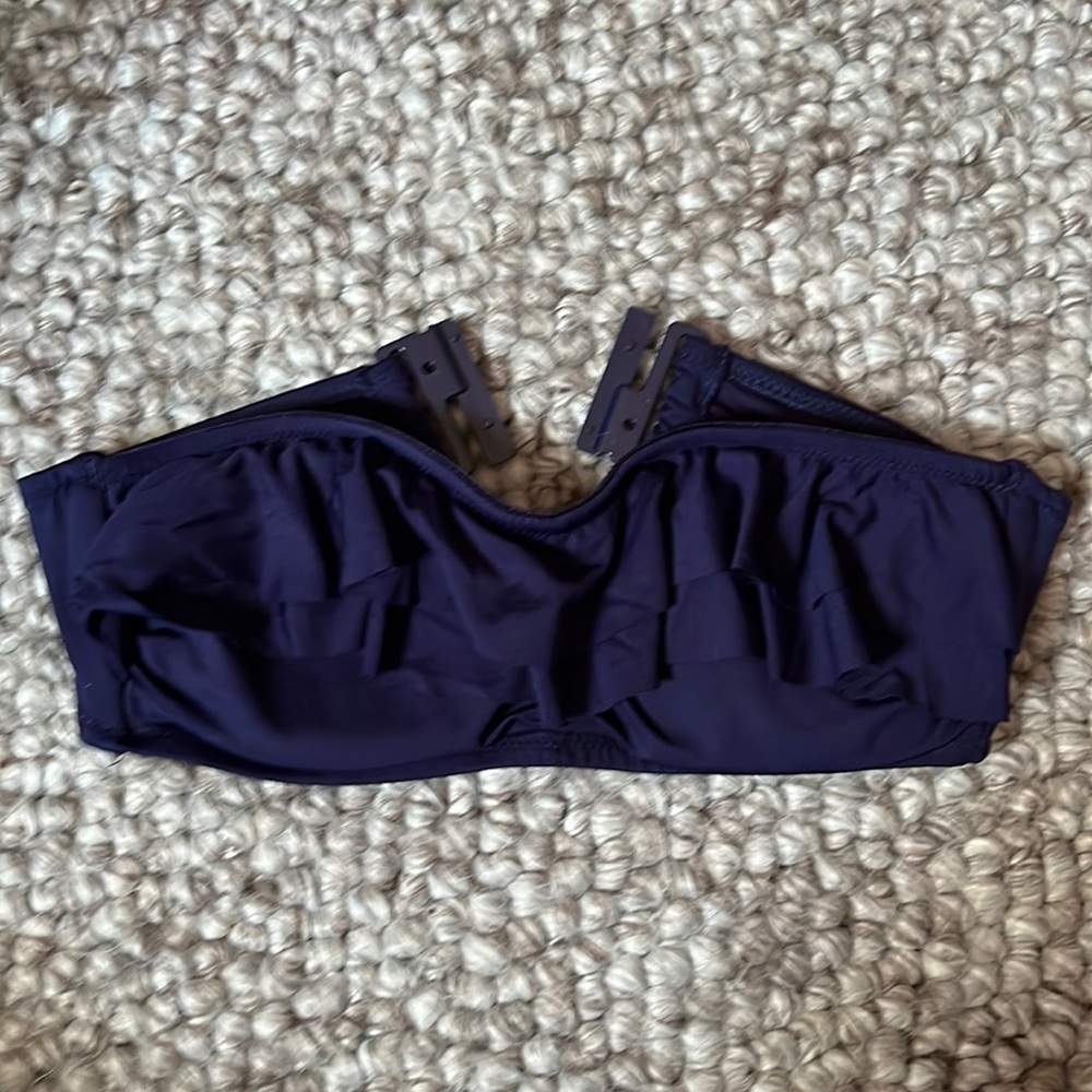H&M - Ruffle Bandeau Swim Top - Navy Blue - Sz 6